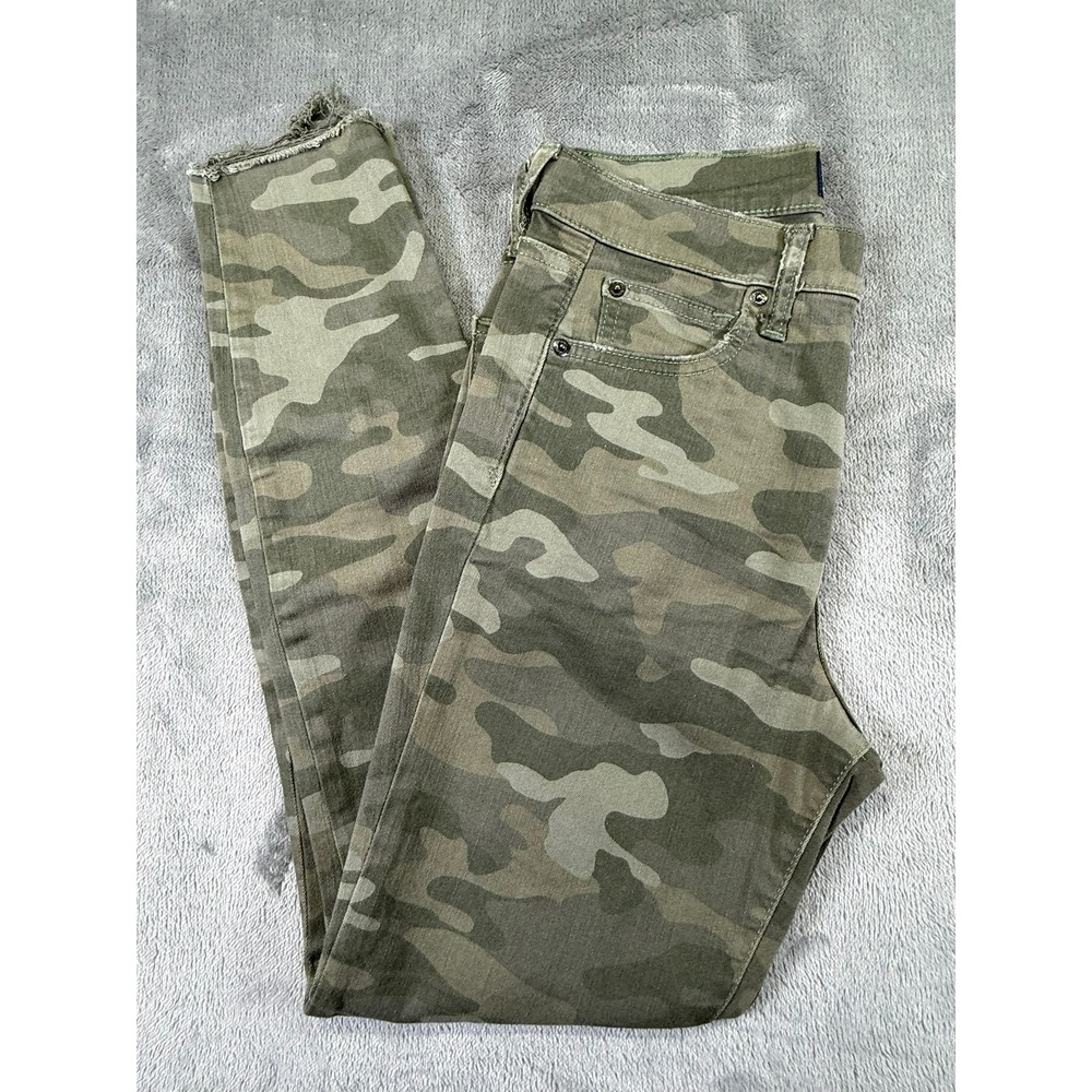 Gap Denim True Skinny Camo Jeans Green Camouflage Raw Hem High Rise Size 4/27
